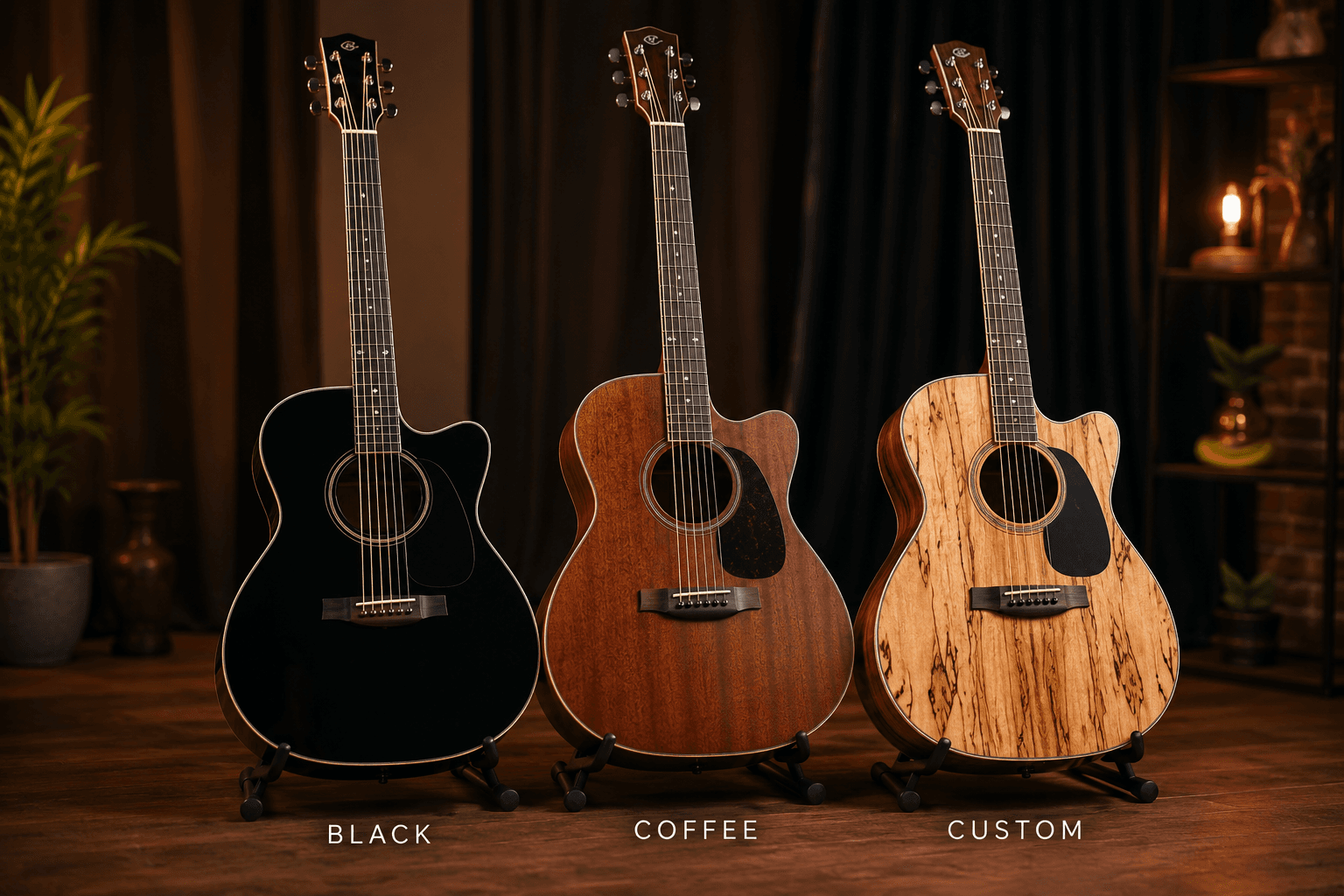 Kristone Premium Acoustic Guitar in a warm, cinematic studio